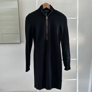 Ralph Lauren Quarter Zip-Up Midi Dress w/ Brown Leather
